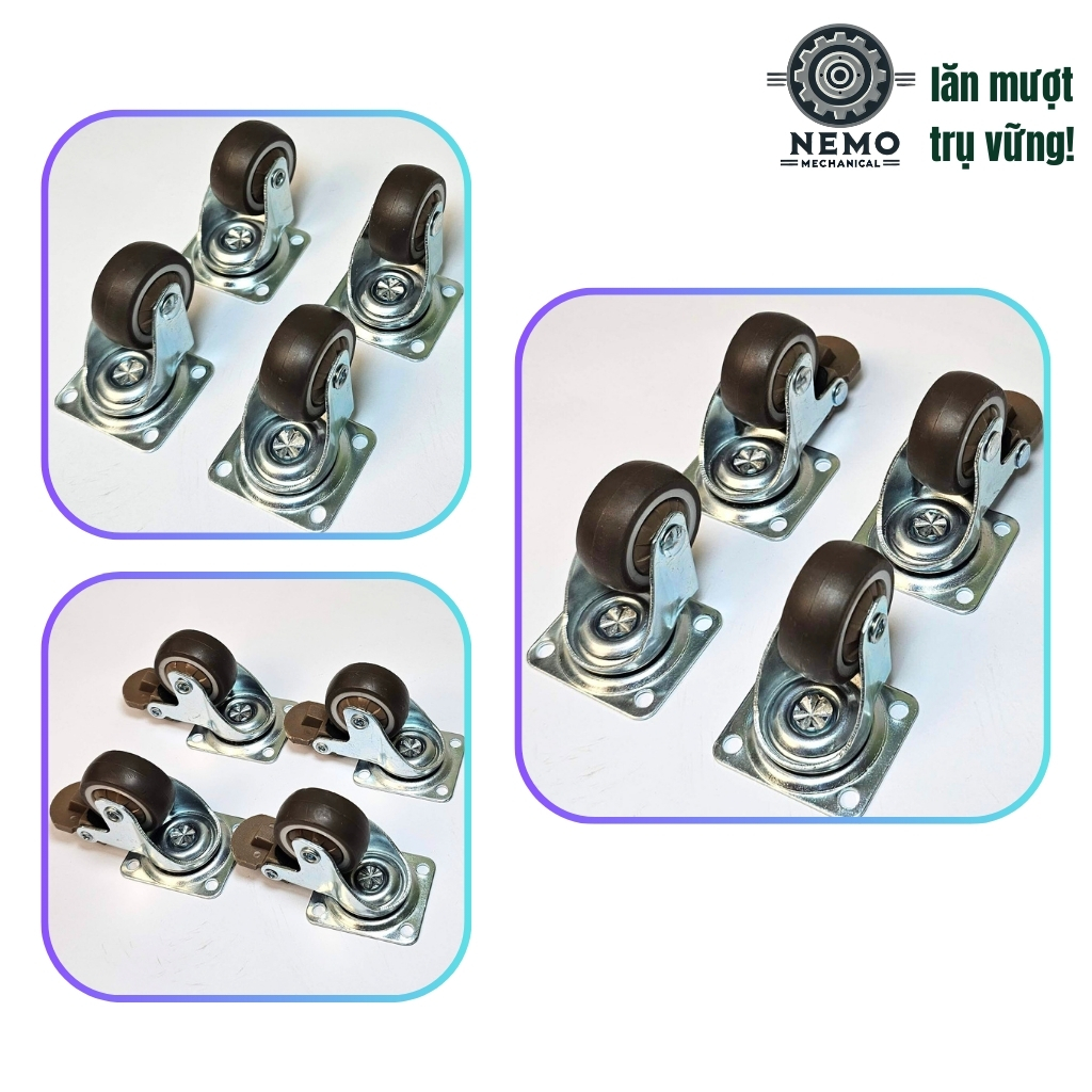 Bánh xe TPR nội thất, có ổ bi, gắn đồ nội thất, xe chòi chân trẻ em tải dưới 100kg